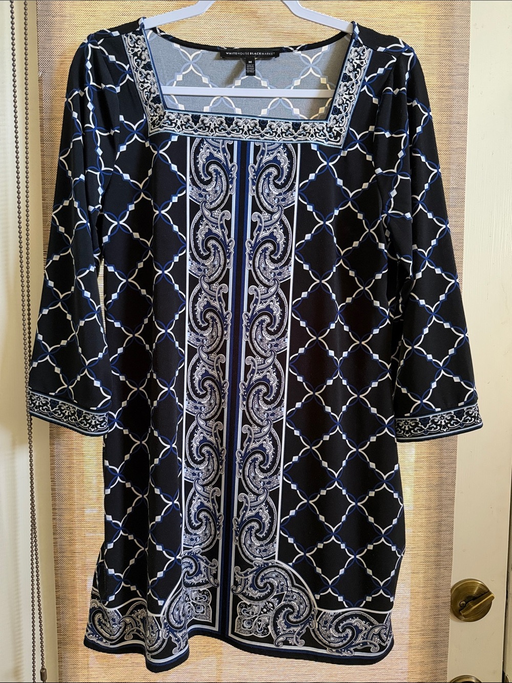 White House Black Market Black Navy Geometric Tunic